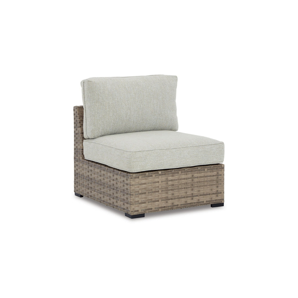 Walter 34 Inch Outdoor Armless Chair Set of 2 Wicker Beige Fabric Cushion By Casagear Home BM313422