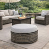 Ashley Saki 32" Outdoor Ottoman, Round Cushion, Wicker, Gray Fabric