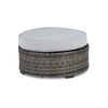 Saki 32 Inch Outdoor Ottoman Round Cushion Wicker Light Gray Fabric By Casagear Home BM313424