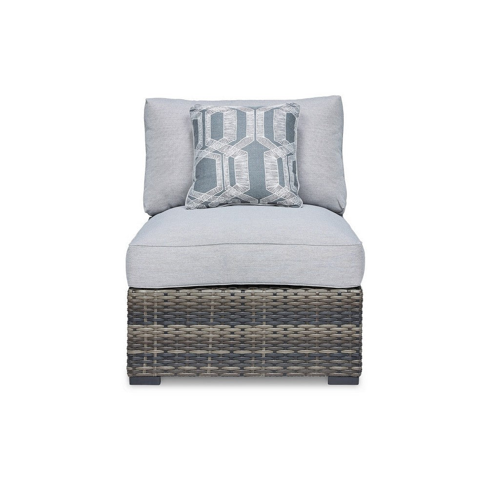 Ashley Saki 35’’ Outdoor Armless Chair Set of 2 with 2 Pillows Gray BM313425