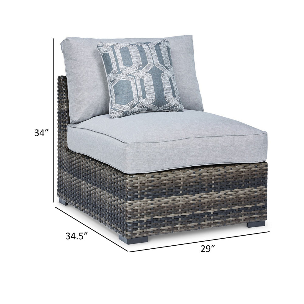 Saki 35 Inch Outdoor Armless Chair Set of 2 with 2 Pillows, Wicker, Gray By Casagear Home