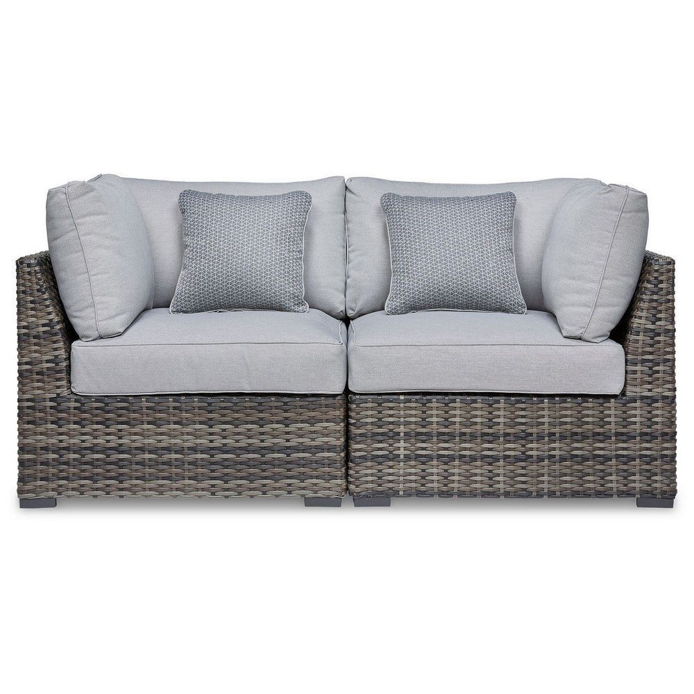 Ashley Saki 34’’ Outdoor Corner Chair Set of 2 4 Pillows Gray BM313426