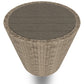 22 Inch Outdoor End Table, Round Shape, Handwoven Resin Wicker, Beige Brown By Casagear Home