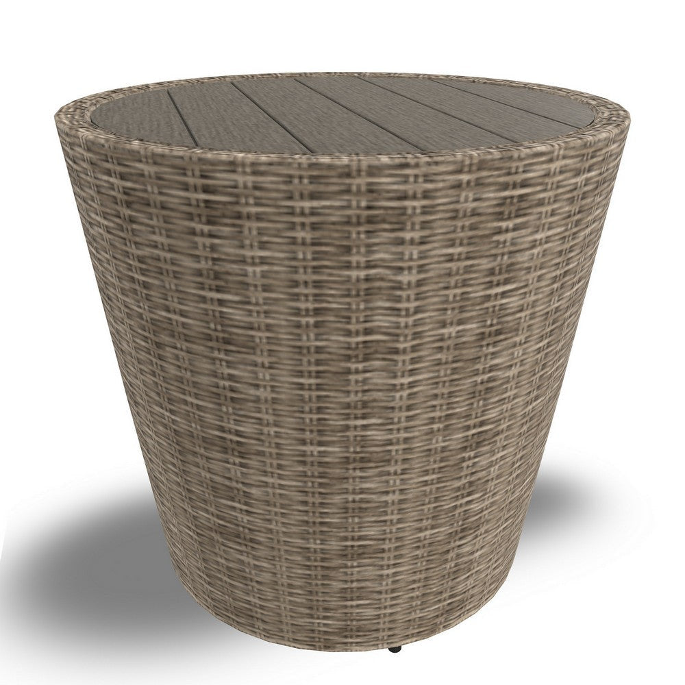 Ashley 22’’ Outdoor End Table Handwoven Resin Wicker Beige Brown BM313427