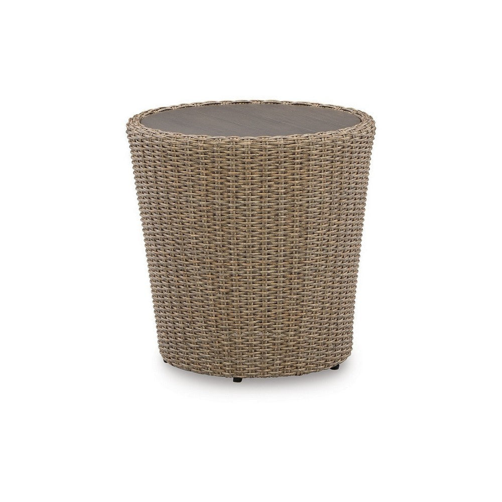 Ashley 22’’ Outdoor End Table Handwoven Resin Wicker Beige Brown BM313427