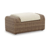 Julia 38 Inch Outdoor Ottoman with Cushion Resin Wicker Beige Fabric By Casagear Home BM313429