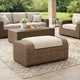 Ashley Julia 38" Outdoor Ottoman, Resin Wicker, Beige Fabric