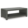 Ellie 50 Inch Outdoor Coffee Table Lower Shelf Gray Resin Wicker Metal By Casagear Home BM313435