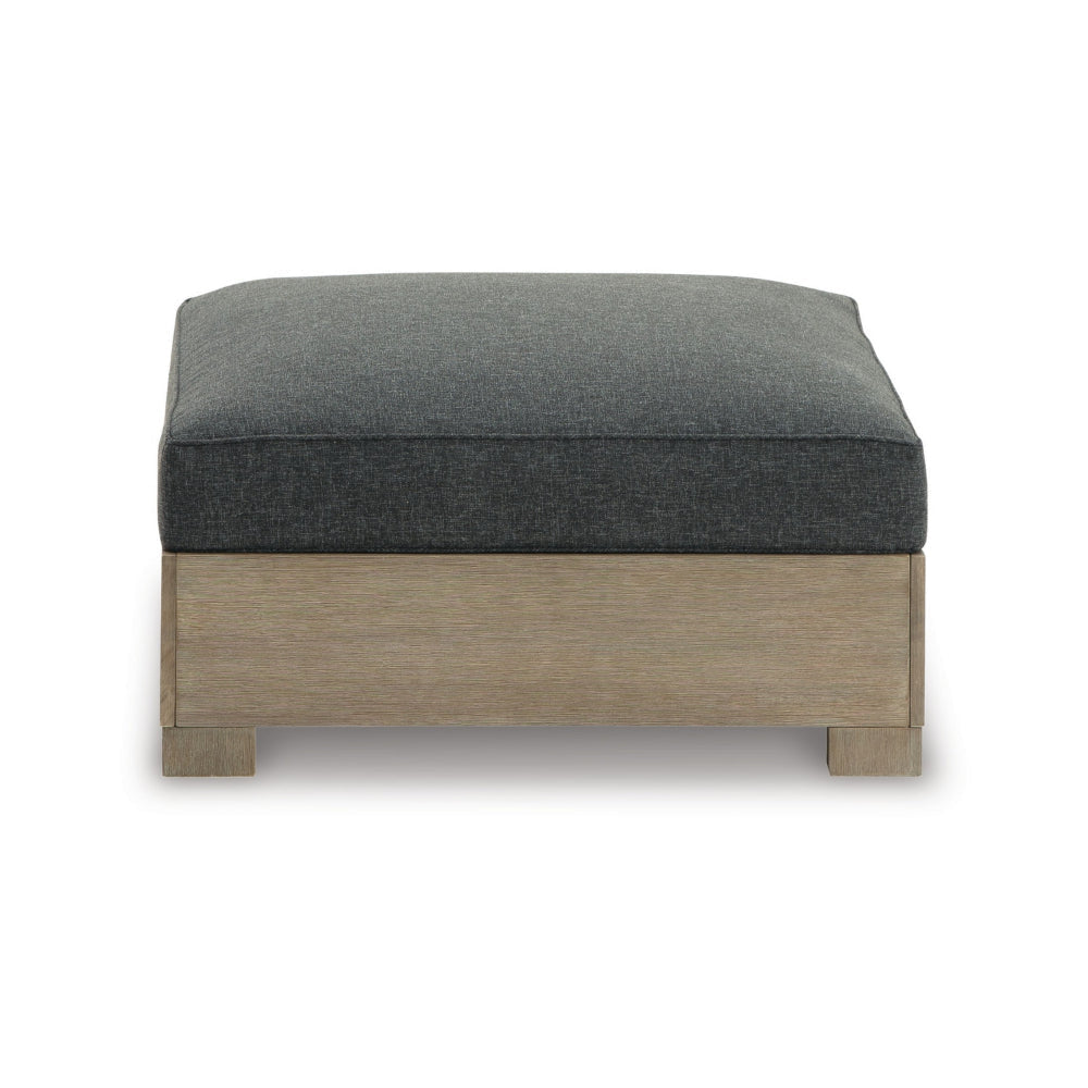 34 Inch Outdoor Ottoman with Cushion Charcoal Gray Fabric Brown Wood By Casagear Home BM313437