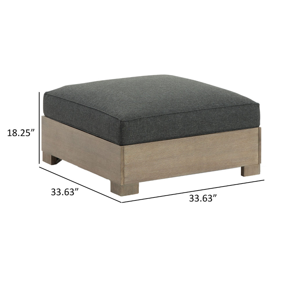 34 Inch Outdoor Ottoman with Cushion Charcoal Gray Fabric Brown Wood By Casagear Home BM313437