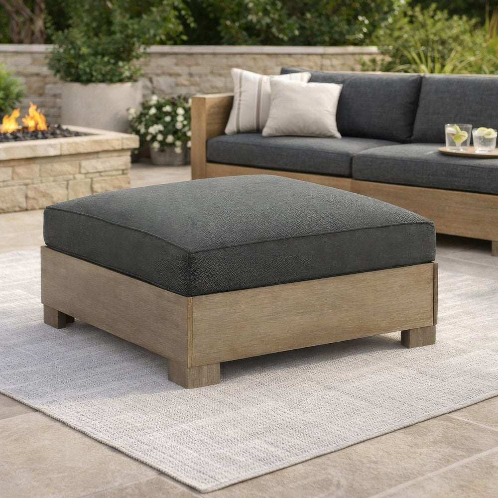 Ashley 34" Outdoor Ottoman with Cushion, Charcoal Gray, Brown