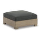 34 Inch Outdoor Ottoman with Cushion, Charcoal Gray Fabric, Brown Wood By Casagear Home