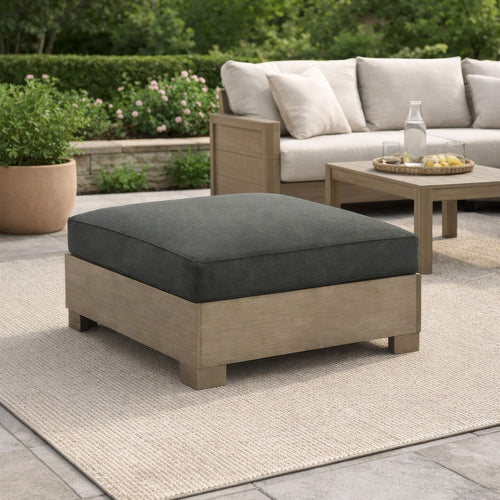Ashley 34" Outdoor Ottoman with Cushion, Charcoal Gray, Brown