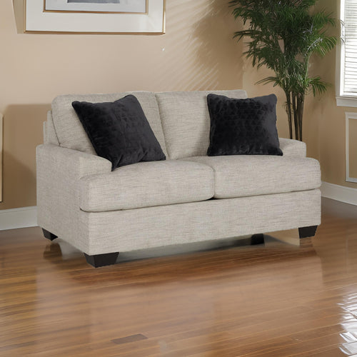 Ashley Roy 63" Loveseat, 2 Throw Pillows, Angular Arms, Light Gray