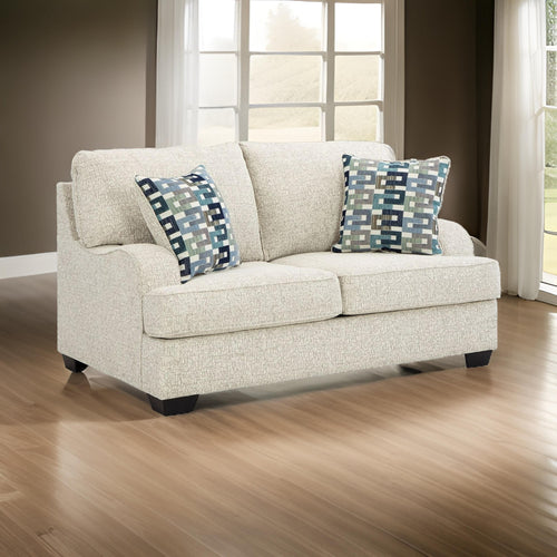 Ashley Zyan 66" Loveseat, 2 Throw Pillows, Beige Chenille Fabric