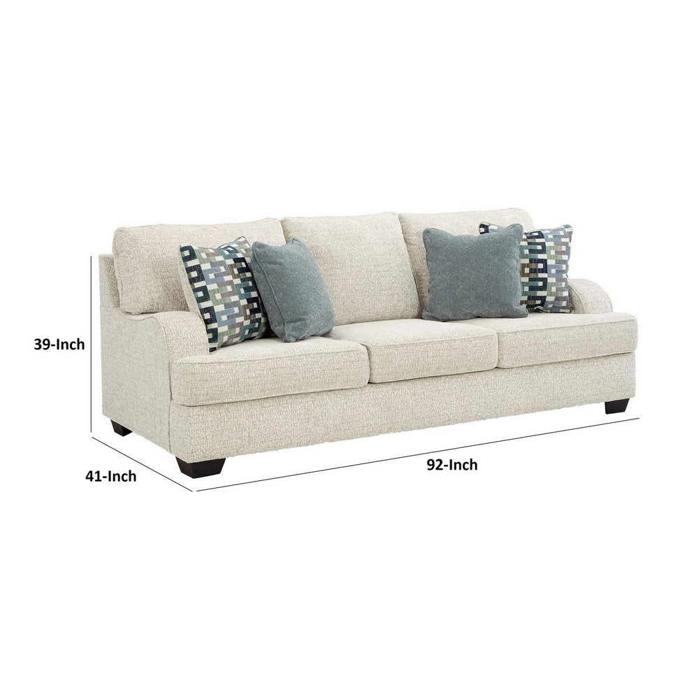 Zyan 92 Inch Sofa with 4 Accent Pillows Beige Chenille Polyester By Casagear Home BM313445