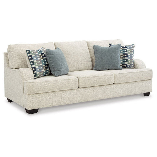 Zyan 92 Inch Sofa with 4 Accent Pillows, Beige Chenille, Polyester By Casagear Home