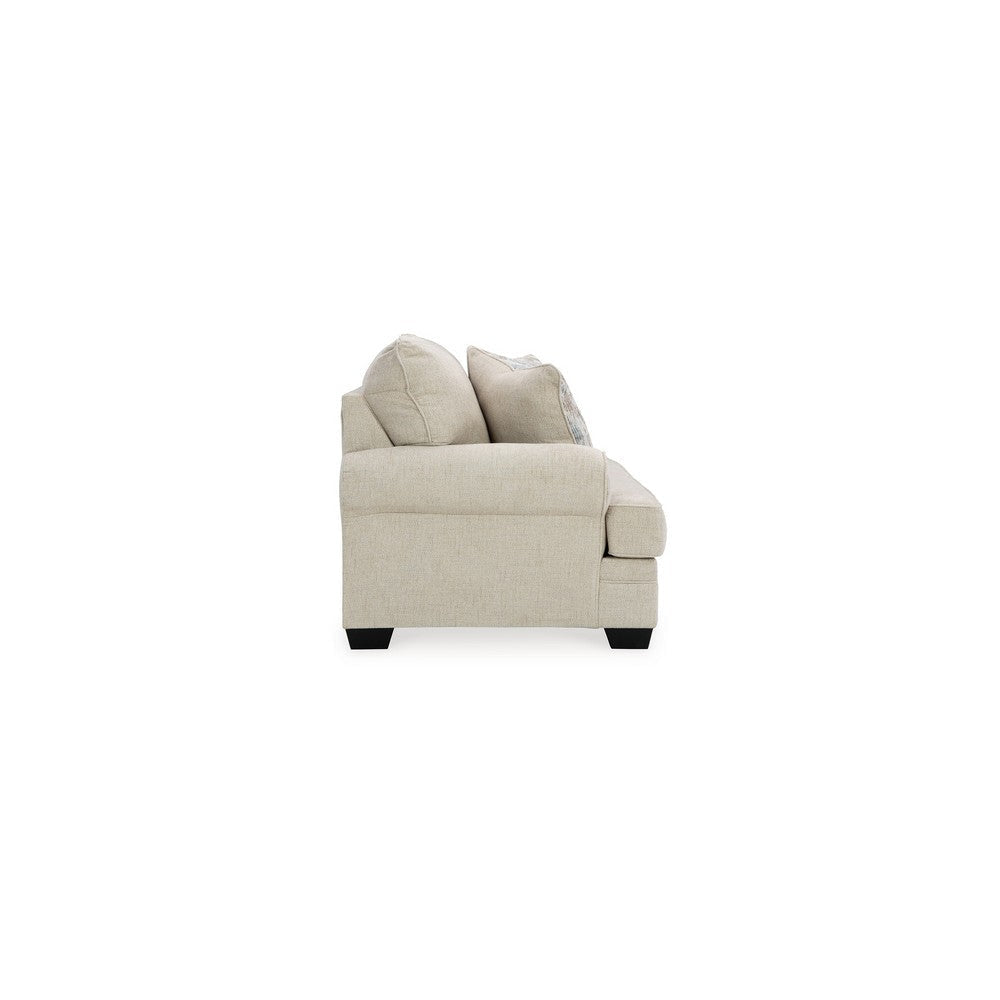 Zen 72 Inch Loveseat with 2 Throw Pillows Rolled Arms Beige Polyester By Casagear Home BM313452