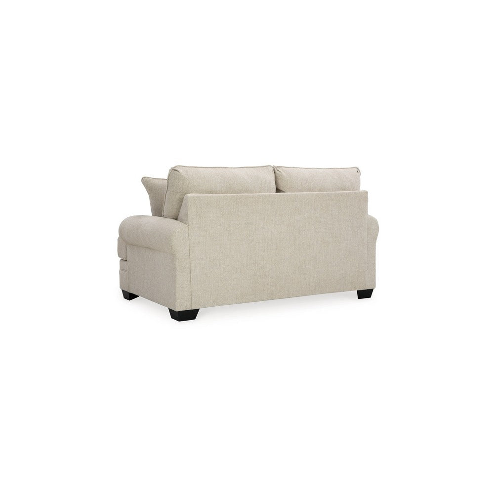 Zen 72 Inch Loveseat with 2 Throw Pillows Rolled Arms Beige Polyester By Casagear Home BM313452