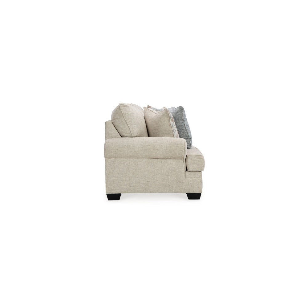 Zen 98 Inch Sofa with 5 Accent Throw Pillows Rolled Arms Beige Polyester By Casagear Home BM313453