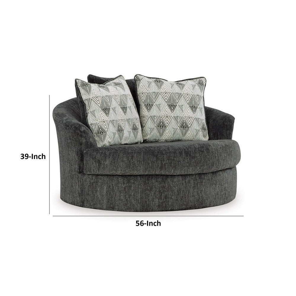 Ashley 56 Inch Oversized Swivel Accent Chair 2 Pillows Dark Gray BM313458