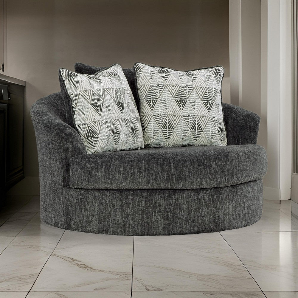 Ashley 56 Inch Oversized Swivel Accent Chair, 2 Pillows, Dark Gray