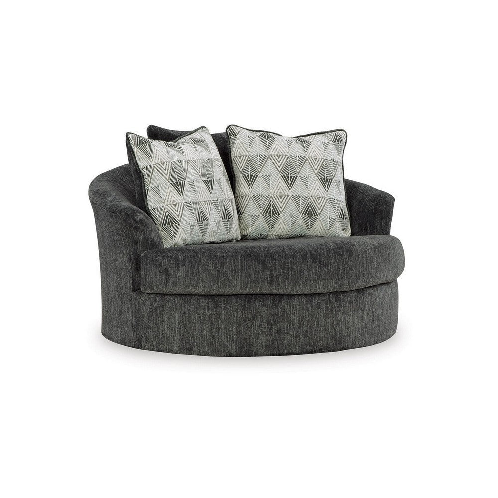 Ashley 56 Inch Oversized Swivel Accent Chair 2 Pillows Dark Gray BM313458