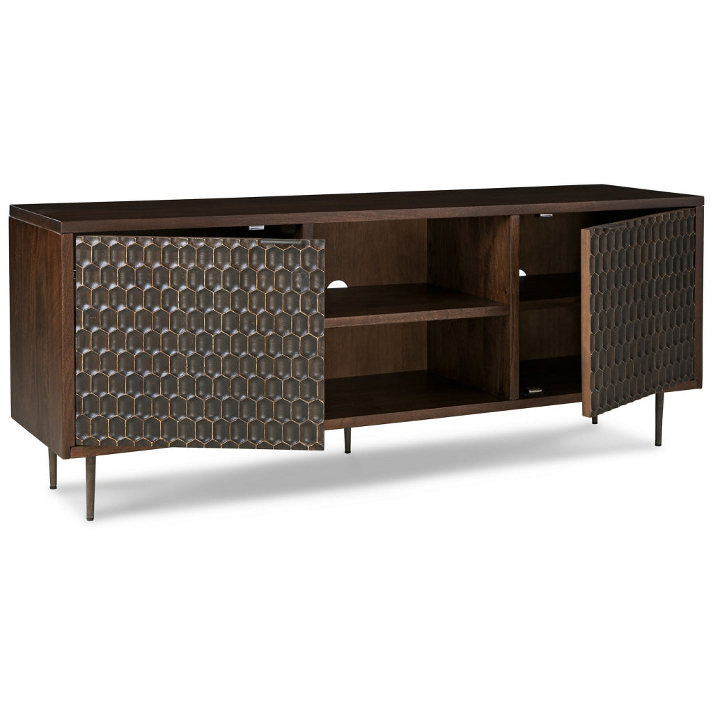 65 Inch Sideboard Cabinet Console Honeycomb Design 3 Shelves Brown Wood By Casagear Home BM313461