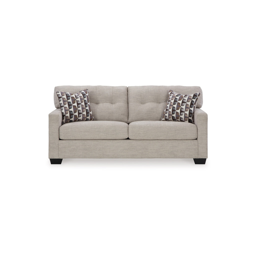 Joey 75 Inch Sofa with 2 Accent Throw Pillows Tufted Back Gray Polyester By Casagear Home BM313470