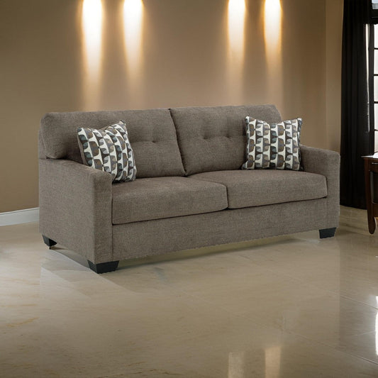 Ashley Joey 75" Sofa with 2 Accent Pillows, Tufted, Brown Polyester