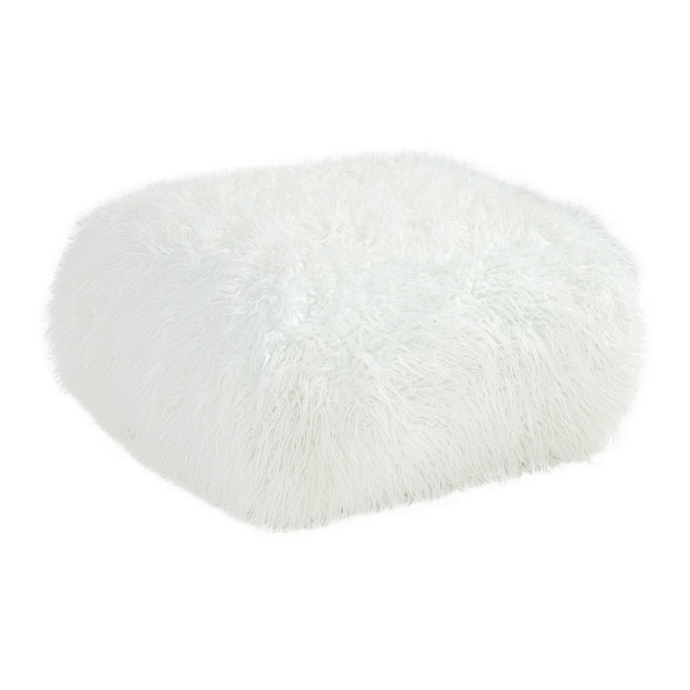 Ammy 27 Inch Square Ottoman Foam Modern Soft White Faux Fur Upholstery By Casagear Home BM313475