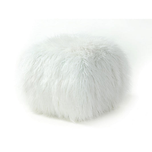 Ammy 18 Inch Square Ottoman, Low Profile, Foam, Modern Soft White Faux Fur By Casagear Home