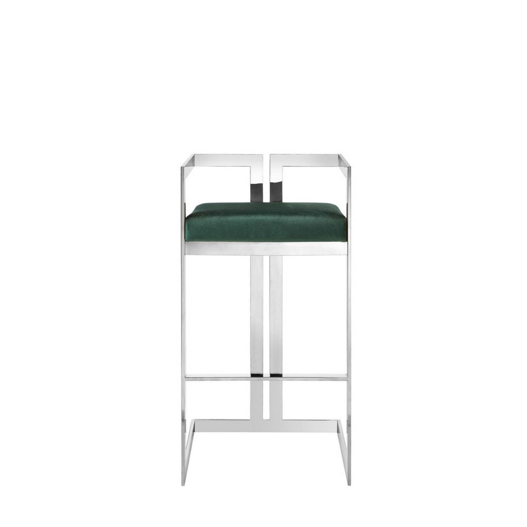 Suki 30 Inch Cantilever Barstool Chair Foam Green Velvet Silver Frame By Casagear Home BM313489