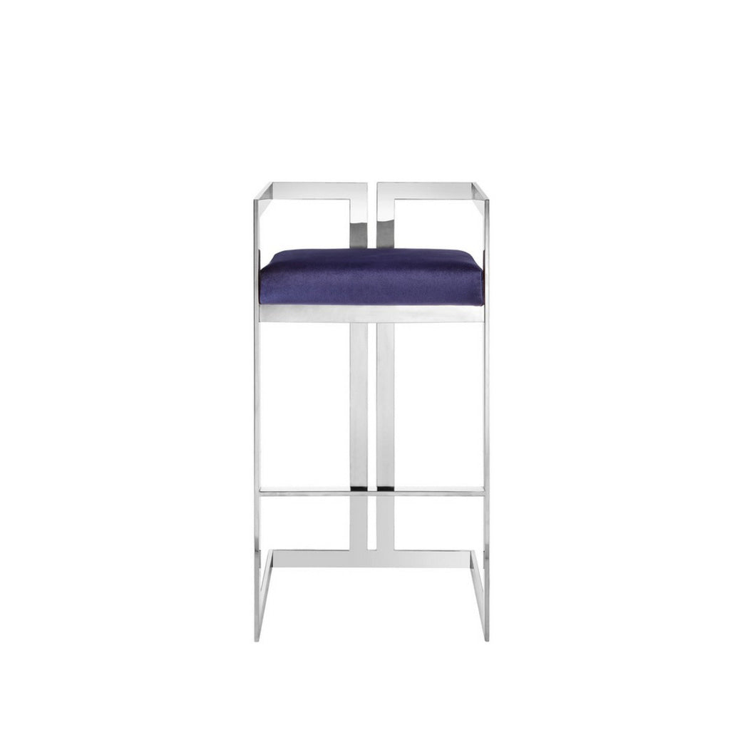 Suki 30 Inch Cantilever Barstool Chair Foam Navy Blue Velvet Silver Frame By Casagear Home BM313490