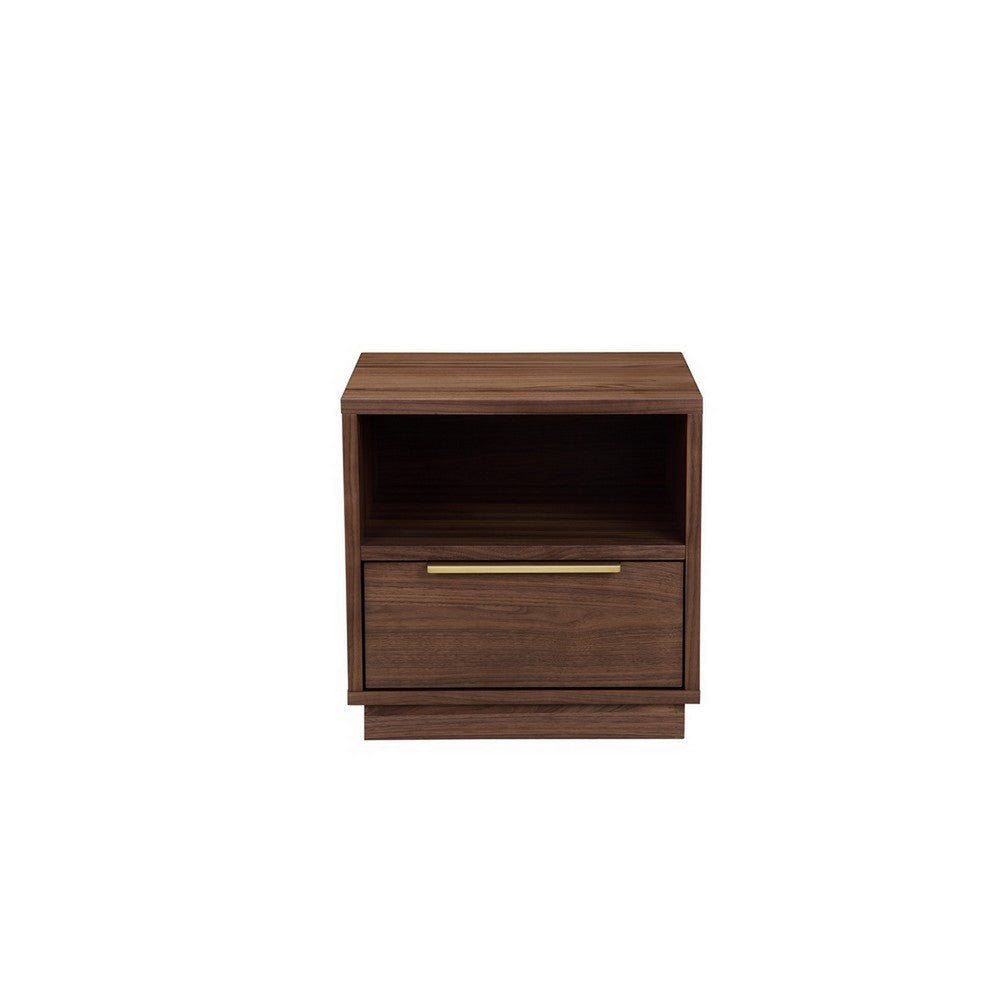 Tommy 18 Inch Nightstand 1 Drawer with Handle 1 Storage Cubby Brown Gold By Casagear Home BM313495