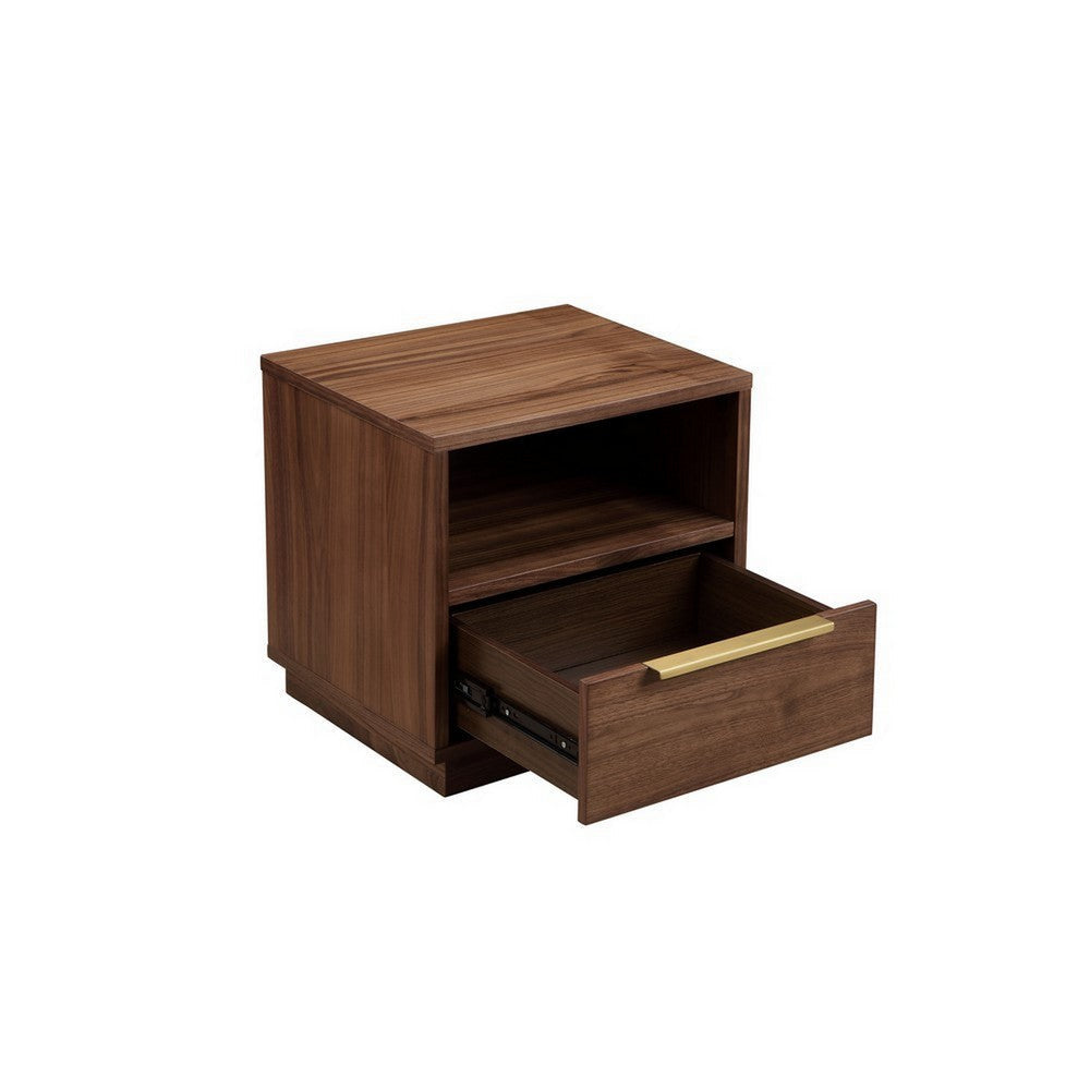 Tommy 18 Inch Nightstand 1 Drawer with Handle 1 Storage Cubby Brown Gold By Casagear Home BM313495