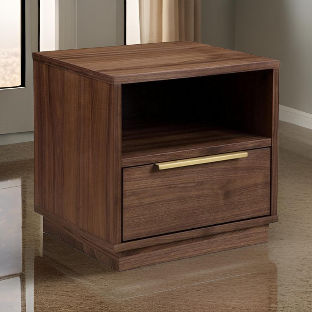 Tommy 18 Inch Nightstand, 1 Drawer with Handle, 1 Storage Cubby, Brown Gold By Casagear Home