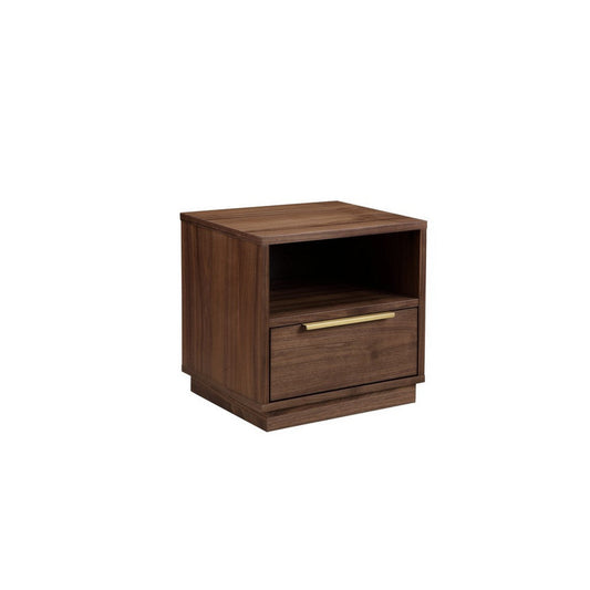 Tommy 18 Inch Nightstand, 1 Drawer with Handle, 1 Storage Cubby, Brown Gold By Casagear Home