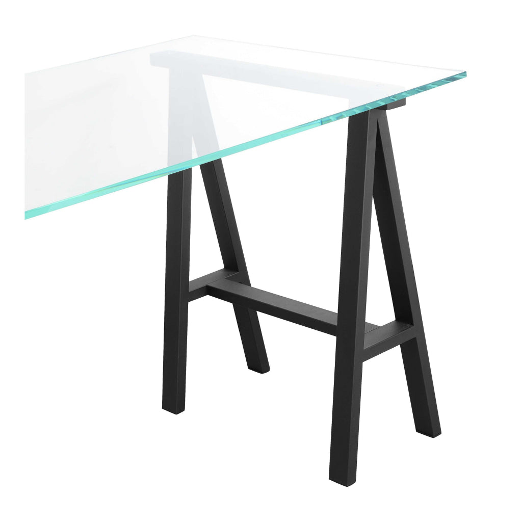 Rani 55 Inch Office Desk Tempered Glass Top Modern Black Steel Frame By Casagear Home BM313497