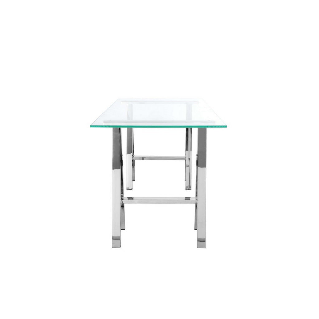 Rani 55 Inch Office Desk Tempered Glass Top Modern Chrome Steel Frame By Casagear Home BM313498