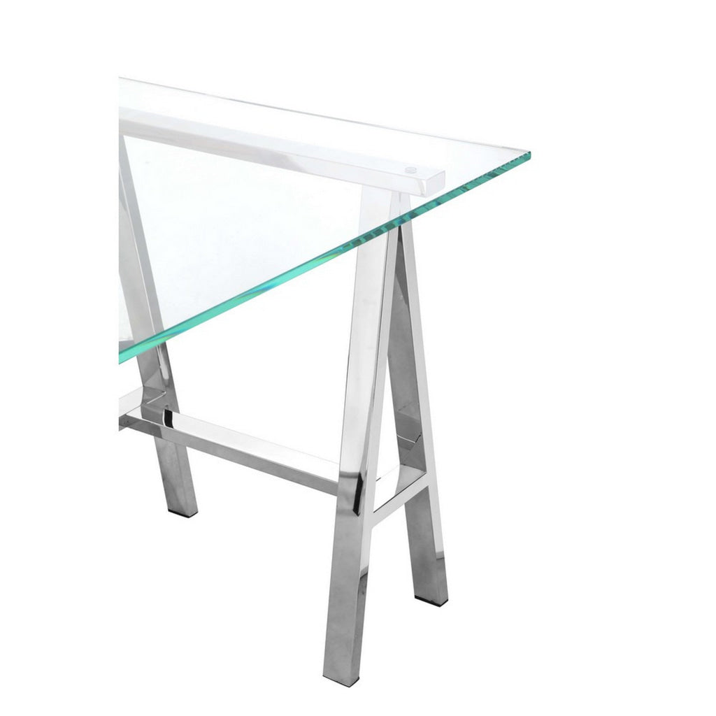 Rani 55 Inch Office Desk Tempered Glass Top Modern Chrome Steel Frame By Casagear Home BM313498