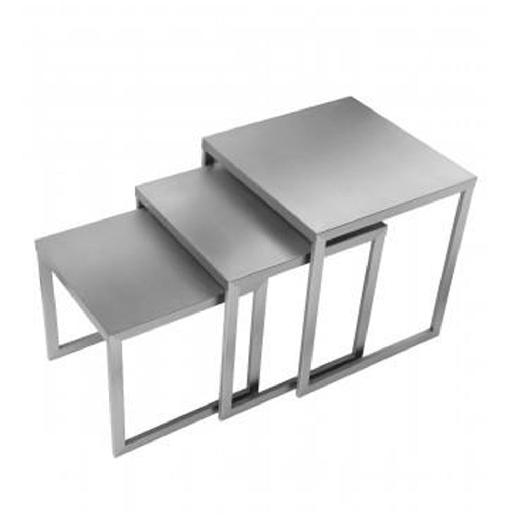 Tani 3 Piece Nesting Side End Tables, Square, Brushed Chrome Metal Frame By Casagear Home