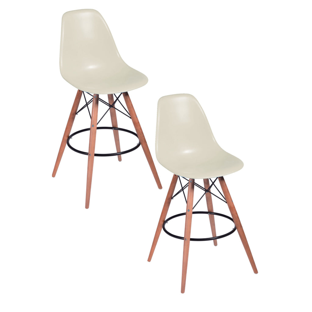 30 Inch Barstool Chair Set of 2 Rounded Silhouette Brown Wood Legs By Casagear Home BM313501