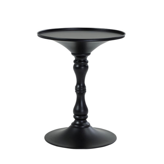 Wowi 23 Inch Side End Table, Round Hourglass Turned Base, Black Finish By Casagear Home