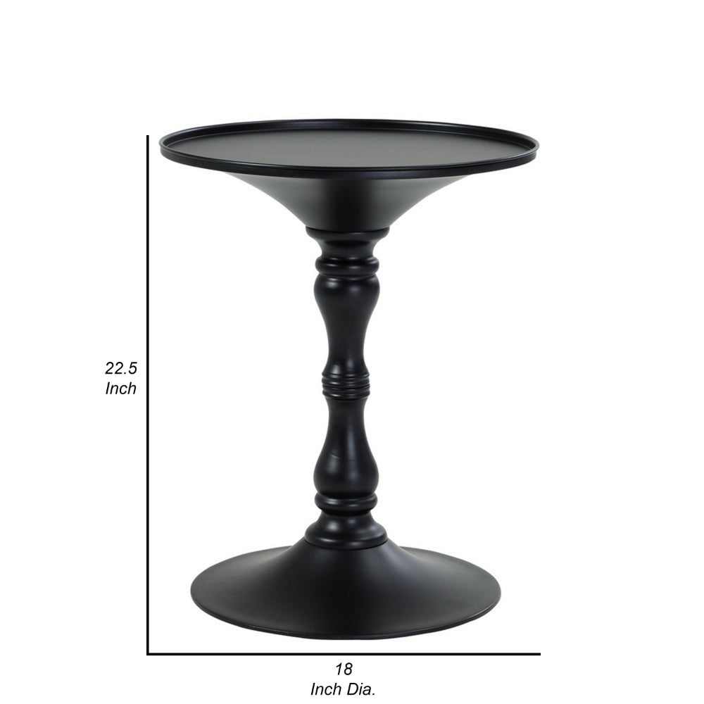 Wowi 23 Inch Side End Table, Round Hourglass Turned Base, Black Finish By Casagear Home