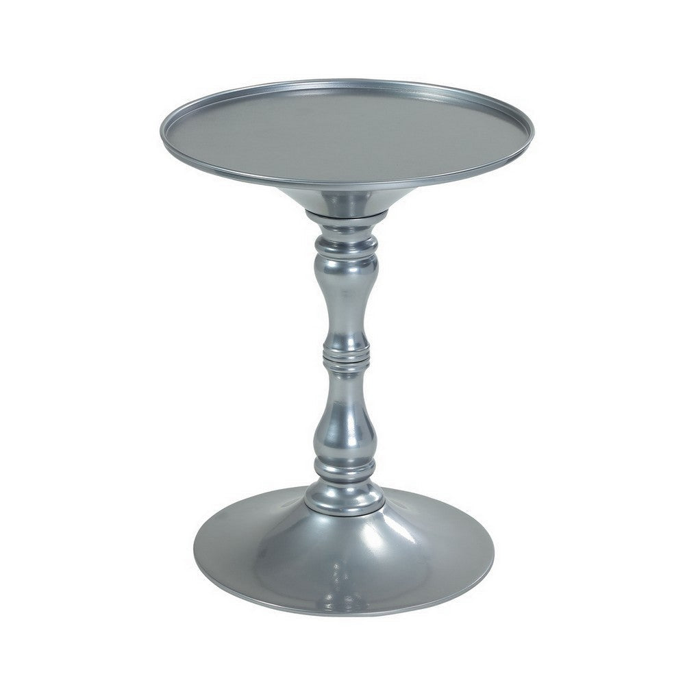 Wowi 23 Inch Side End Table Round Hourglass Turned Base Silver Finish By Casagear Home BM313503