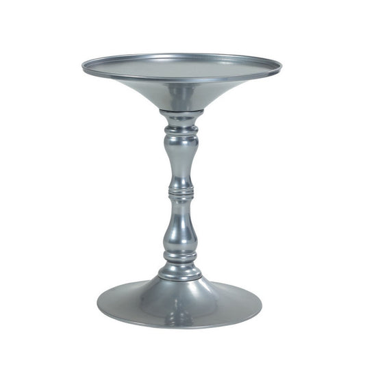 Wowi 23 Inch Side End Table, Round Hourglass Turned Base, Silver Finish By Casagear Home