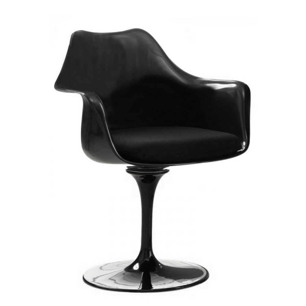 Sufi 27 Inch Swivel Dining Armchair, Unique Artisan Shape, Black Round Base By Casagear Home