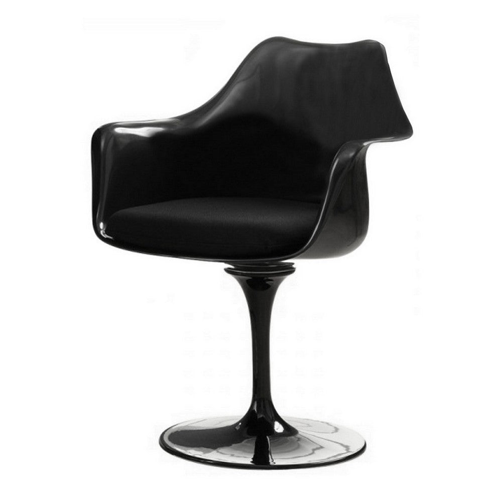 Sufi 27 Inch Swivel Dining Armchair Unique Artisan Shape Black Round Base By Casagear Home BM313507