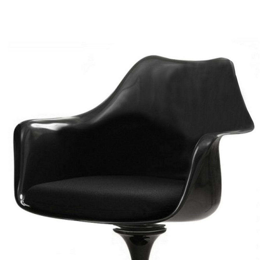 Sufi 27 Inch Swivel Dining Armchair, Unique Artisan Shape, Black Round Base By Casagear Home
